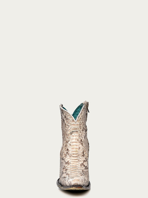 Corral Boots A3791 - WOMEN'S GENUINE FULL PYTHON SNIP TOE ANKLE BOOT WITH ZIPPER