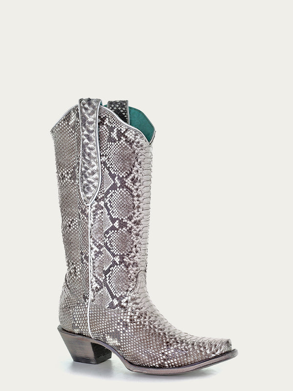 corral boots A3798 - WOMEN'S GENUINE FULL PYTHON SNIP TOE COWBOY BOOT