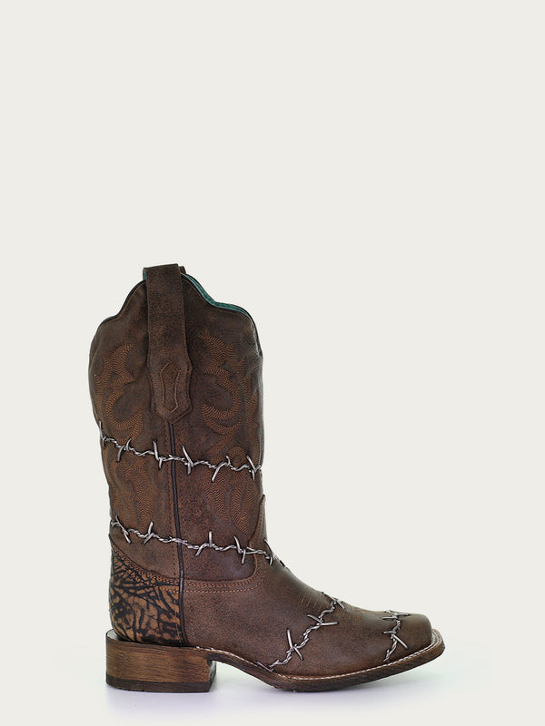 Corral Boots A3815 - WOMEN'S BROWN WOVEN BARBED WIRE SQUARE TOE RODEO COWBOY BOOT