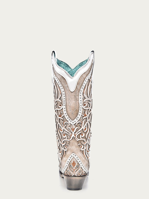Corral Boots A3837 - WOMEN'S WHITE OVERLAY EMBROIDERY STUDS AND CRYSTALS