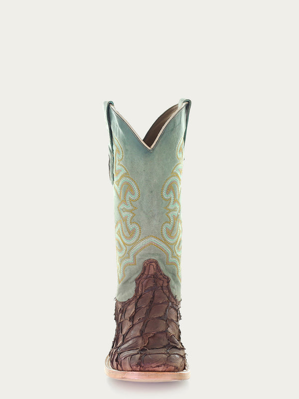 Corral Boots A4048 - MEN'S EMBROIDERY BROWN PIRARUCU TURQUOISE SQUARE TOE RODEO COWBOY BOOT