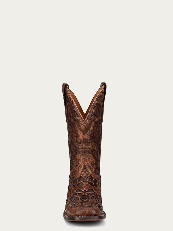 Corral Boots A4173 - MEN'S ALLIGATOR INLAY AND EMBROIDERY WIDE SQUARE TOE BROWN COWBOY BOOT