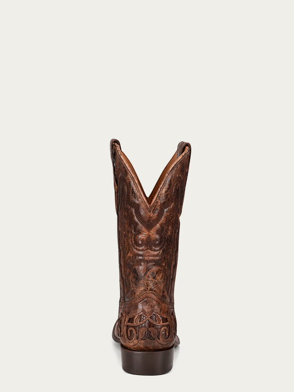 Corral Boots A4173 - MEN'S ALLIGATOR INLAY AND EMBROIDERY WIDE SQUARE TOE BROWN COWBOY BOOT