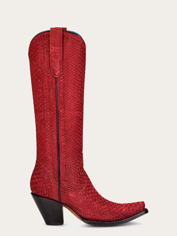 Corral Boots A4194 - WOMEN'S GENUINE RED FULL PYTHON SNIP TOE TALL TOP COWBOY BOOT