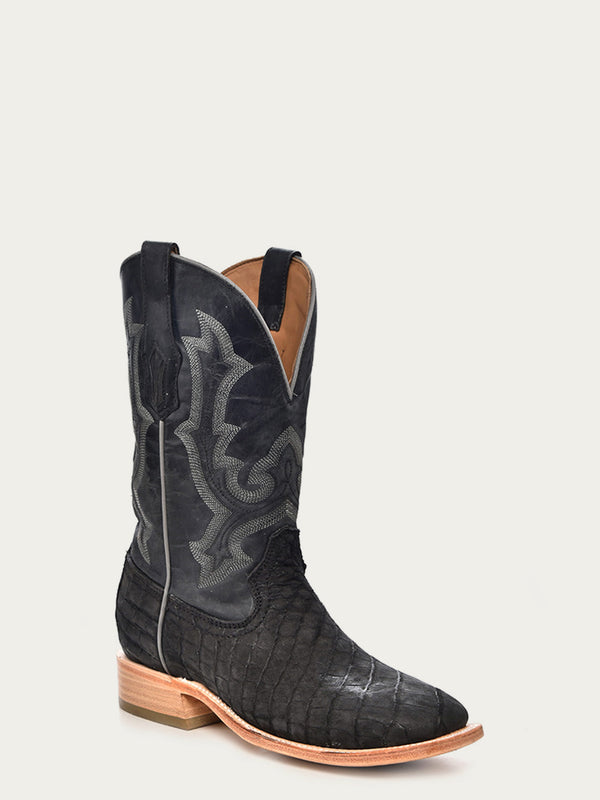 corral boots A4221 - MEN'S EMBROIDERY ALLIGATOR VAMP AND COUNTER BLACK WIDE SQUARE-TOE COWBOY BOOT