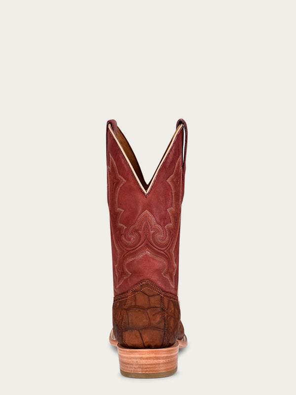 Corral Boots A4222 - MEN'S EMBROIDERY COGNAC ALLIGATOR VAMP AND COUNTER RED WIDE SQUARE-TOE COWBOY BOOT