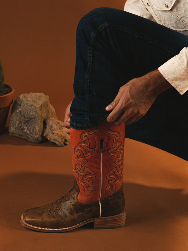 Corral Boots A4228 - MEN'S SAND VAMP WIDE SQUARE TOE ORANGE COWBOY BOOT