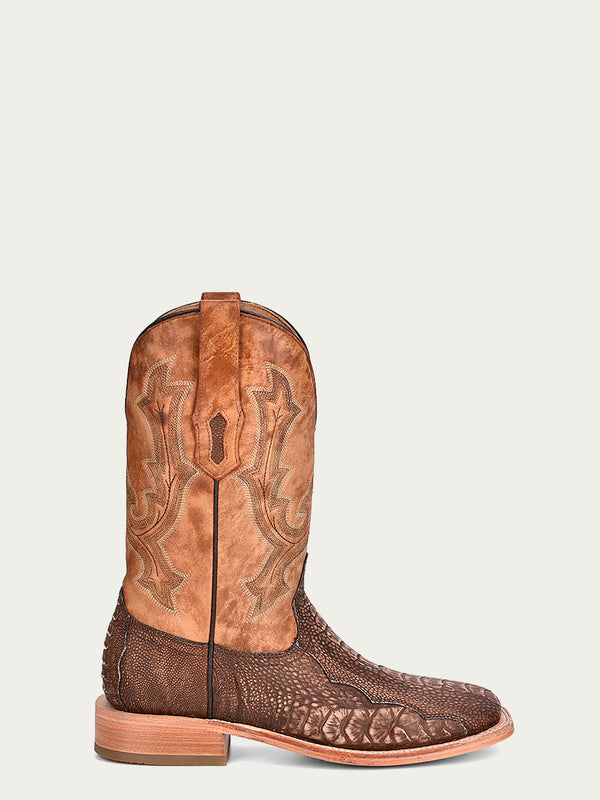Corral Boots A4289 - MEN'S EMBROIDERY BROWN OSTRICH LEG VAMP WIDE SQUARE TOE SAND COWBOY BOOT