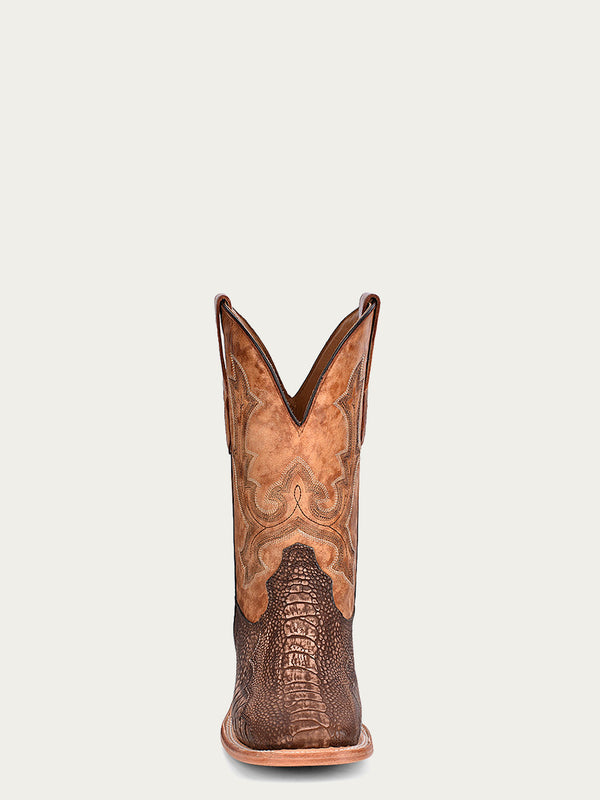 Corral Boots A4289 - MEN'S EMBROIDERY BROWN OSTRICH LEG VAMP WIDE SQUARE TOE SAND COWBOY BOOT