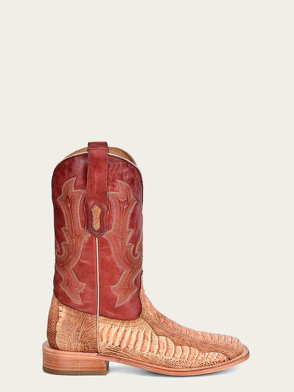 Corral Boots A4290 - MEN'S HONEY OSTRICH LEG VAMP WIDE SQUARE TOE RED COWBOY BOOT