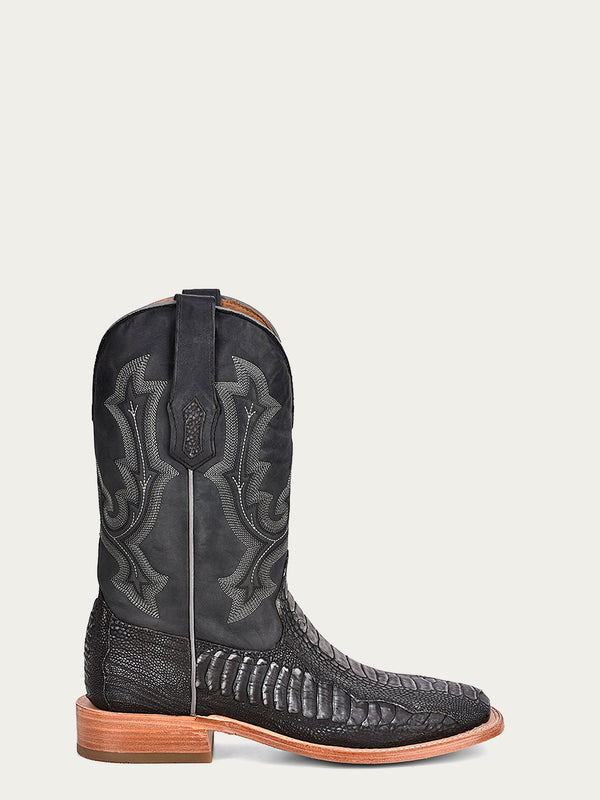 Corral Boots A4291 - MEN'S EMBROIDERY OSTRICH LEG VAMP AND COUNTER BLACK WIDE SQUARE TOE COWBOY BOOT