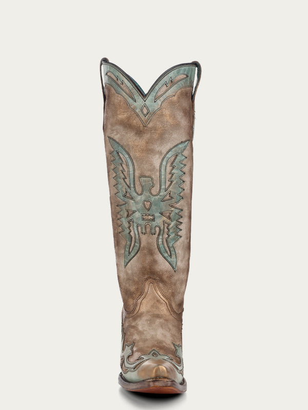 Corral Boots A4302 - WOMEN'S GOAT VINTAGE BONE AND TURQUOISE EAGLE OVERLAY SNIP-TOE COWBOY BOOT