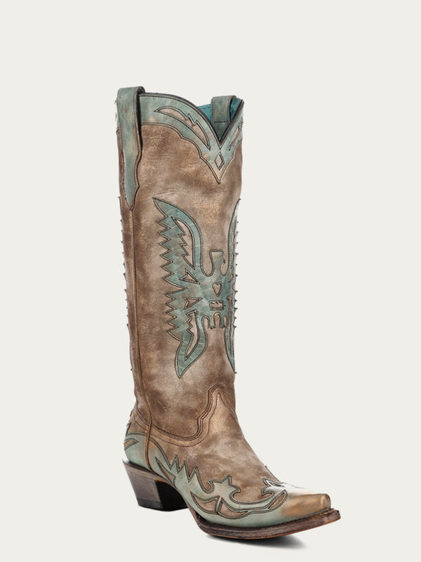 corral boots A4302 - WOMEN'S GOAT VINTAGE BONE AND TURQUOISE EAGLE OVERLAY SNIP-TOE COWBOY BOOT