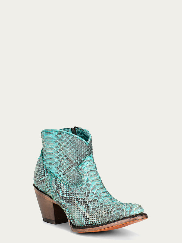 corral boots A4323 - WOMEN'S GENUINE FULL PYTHON J TOE BOOTIE WITH ZIPPER