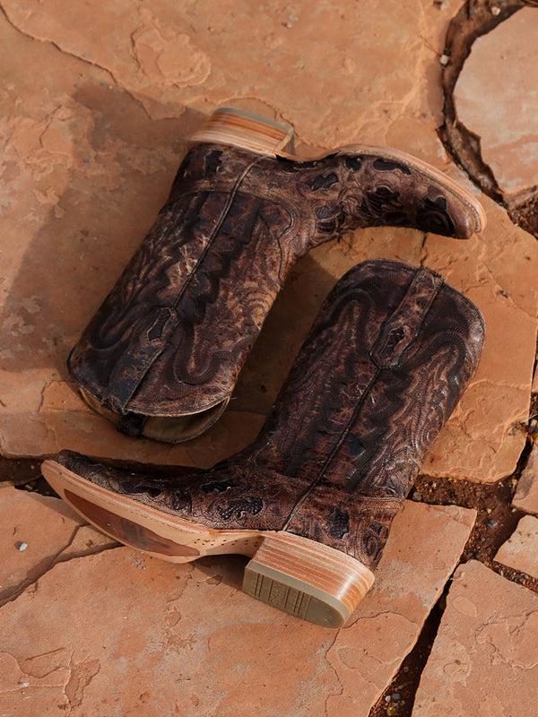 Corral Boots A4337 - MEN'S CHOCOLATE ALLIGATOR INLAY AND EMBROIDERY NARROW SQUARE TOE BROWN COWBOY BOOT