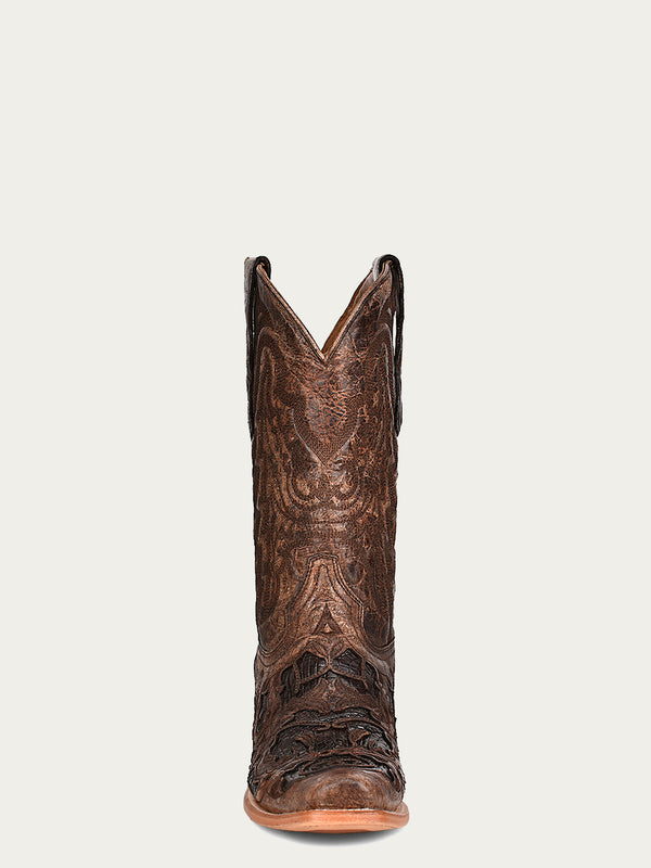 Corral Boots A4337 - MEN'S CHOCOLATE ALLIGATOR INLAY AND EMBROIDERY NARROW SQUARE TOE BROWN COWBOY BOOT