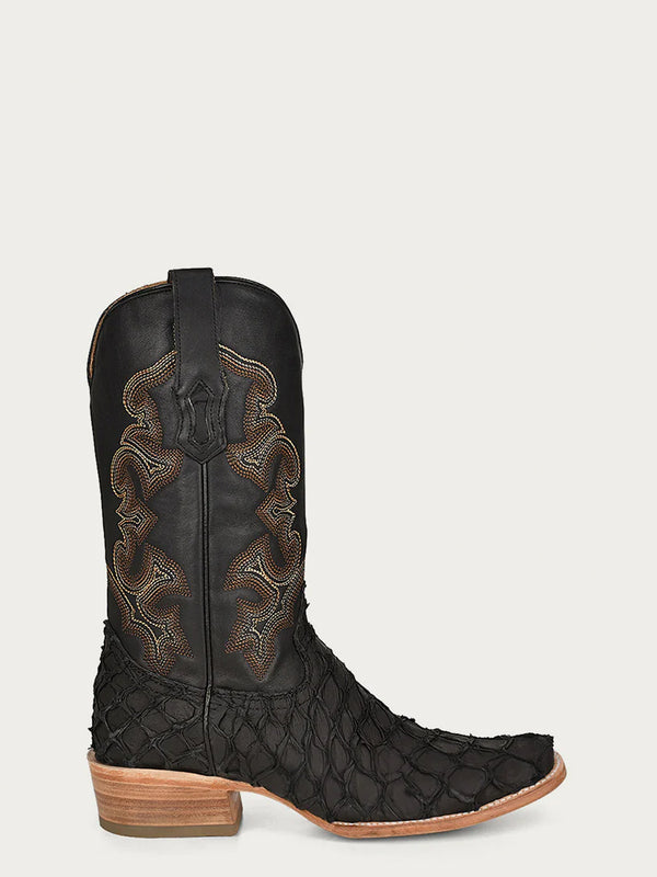 Corral Boots A4339 - MEN'S EMBROIDERY BLACK PIRARUCU FISH HORSEMAN TOE COWBOY BOOT