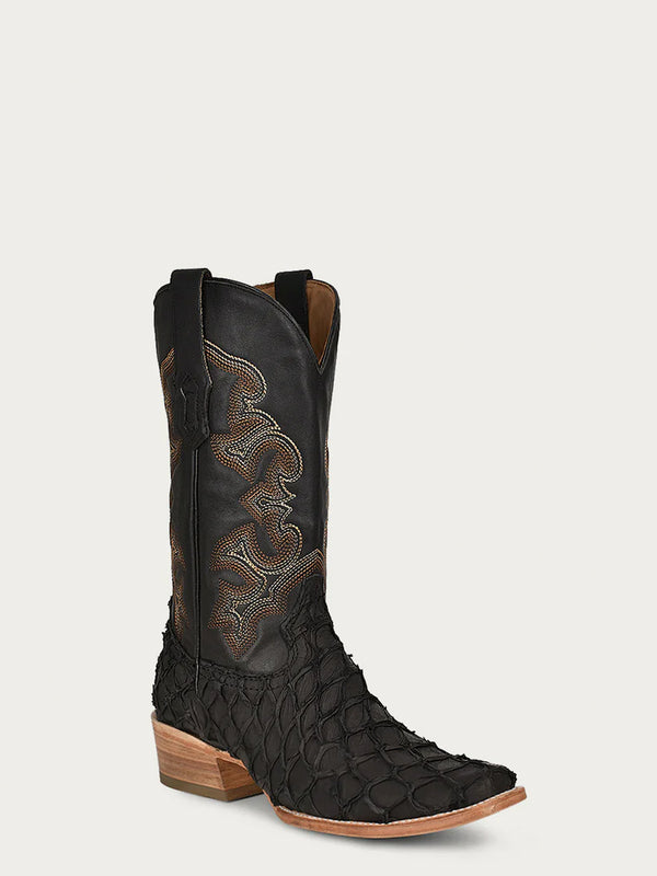 corral boots A4339 - MEN'S EMBROIDERY BLACK PIRARUCU FISH HORSEMAN TOE COWBOY BOOT
