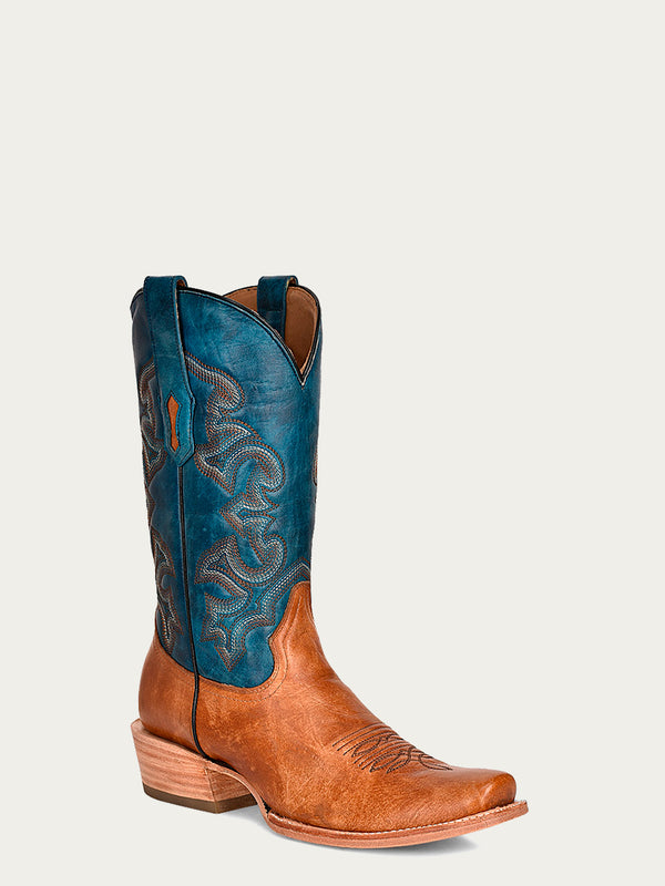 corral boots A4378 - MEN'S NAVY BLUE AND SAND EMBROIDERY NARROW SQUARE TOE COWBOY BOOT