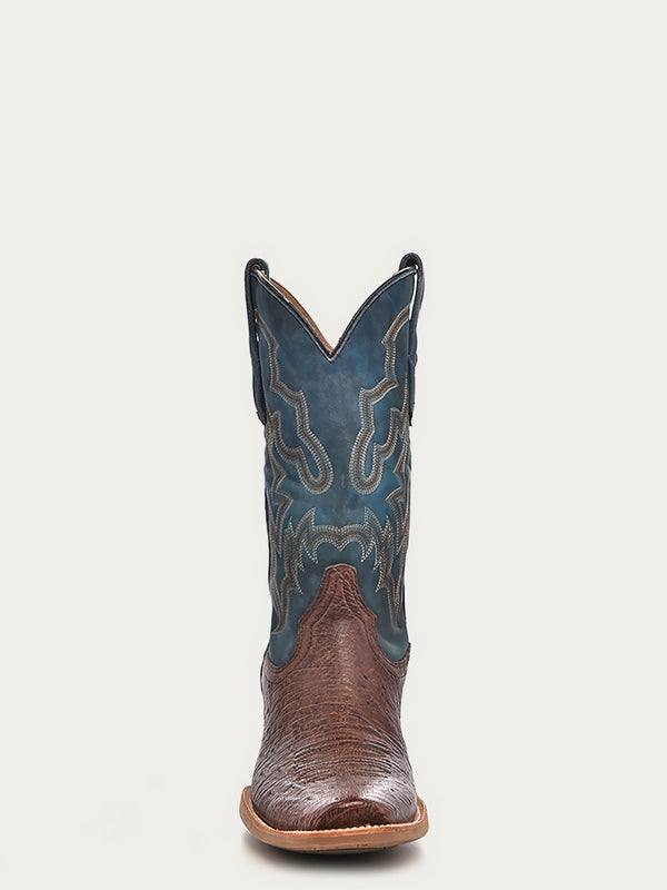 Corral Boots A4402 - MEN'S NAVY-BLUE EMBROIDERY NARROW SQUARE TOE BROWN OSTRICH COWBOY BOOT