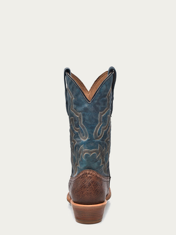 Corral Boots A4402 - MEN'S NAVY-BLUE EMBROIDERY NARROW SQUARE TOE BROWN OSTRICH COWBOY BOOT