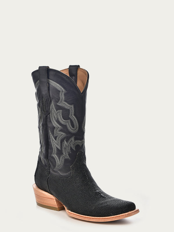corral boots A4423 - MEN'S BLACK STINGRAY EMBROIDERY NARROW SQUARE TOE COWBOY BOOT