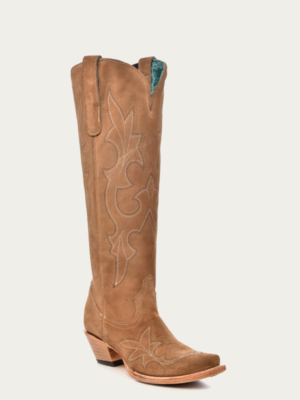 corral boots A4438 - WOMEN'S EMBROIDERY SAND SUEDE TALL TOP SNIP TOE COWBOY BOOT