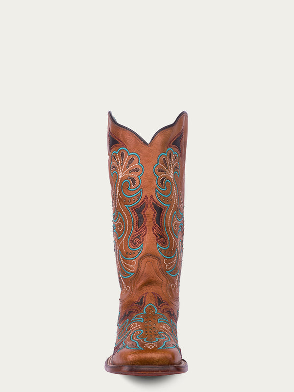 Corral Boots A4483 - WOMEN'S EMBROIDERY AND STUDS SAND WIDE SQUARE TOE COWBOY BOOT
