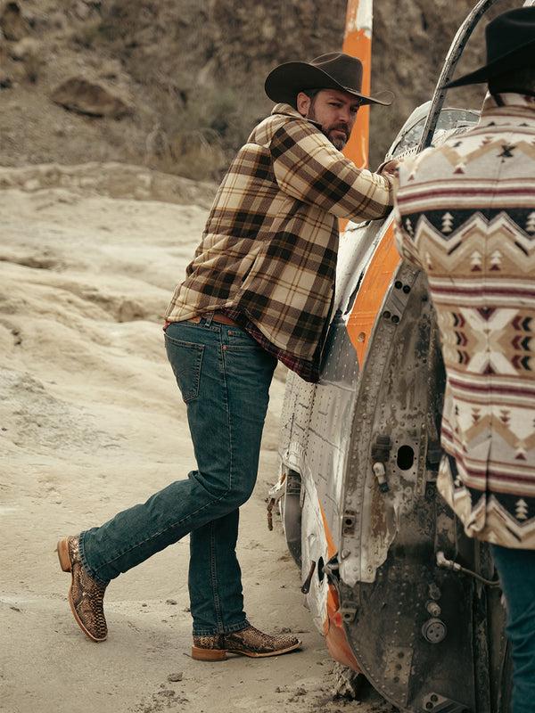 Corral Boots A4499 - MEN'S EMBROIDERY LAMB SHAFT GENUINE BROWN PYTHON VAMP WIDE SQUARE TOE COWBOY BOOT