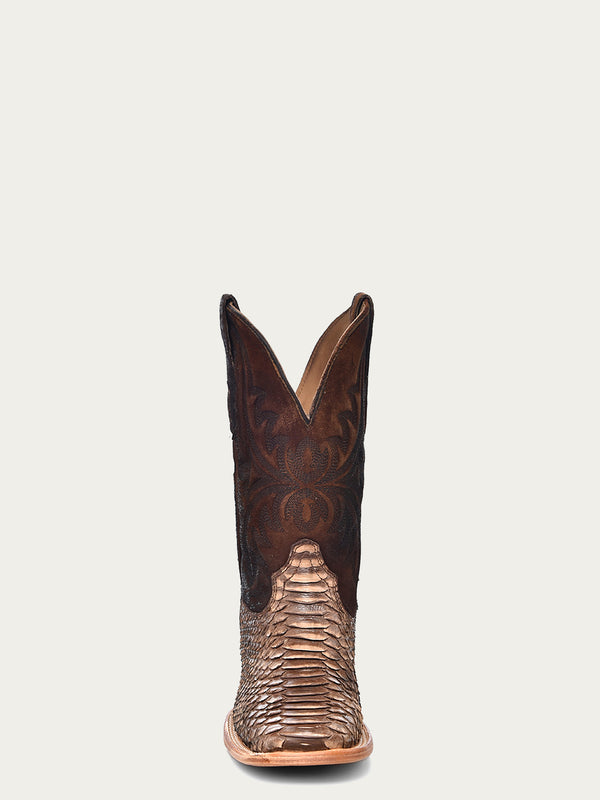 Corral Boots A4499 - MEN'S EMBROIDERY LAMB SHAFT GENUINE BROWN PYTHON VAMP WIDE SQUARE TOE COWBOY BOOT