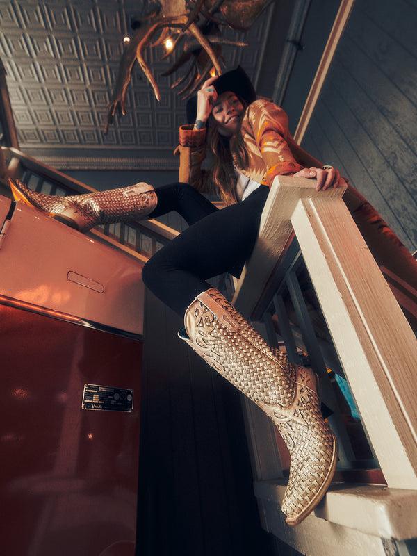 Corral Boots A4505 -WOMEN'S WHITE GLITTER WOVEN OVERLAY SNIP-TOE COWBOY BOOT