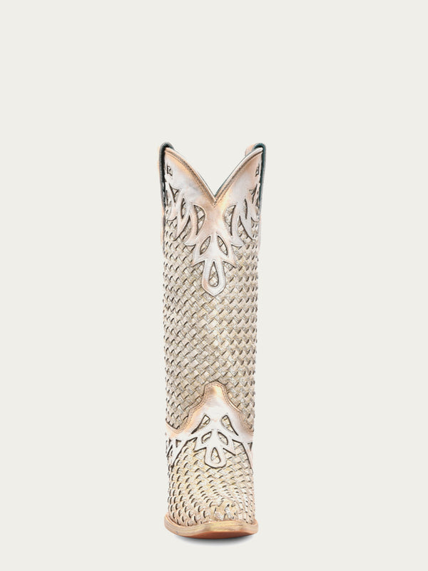 Corral Boots A4505 -WOMEN'S WHITE GLITTER WOVEN OVERLAY SNIP-TOE COWBOY BOOT