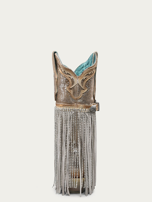 Corral Boots A4514 - WOMEN'S SILVER-GOLD FINISH WITH CRYSTAL FRINGE HARNESS AND STUDS SNIP TOE COWBOY BOOT