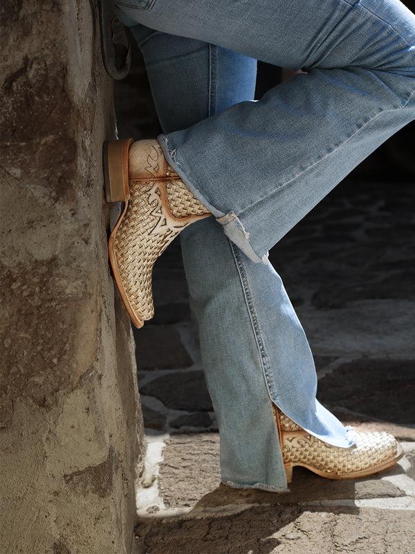 Corral Boots A4524 - WOMEN'S WHITE GLITTER WOVEN OVERLAY SQUARE TOE COWBOY BOOT