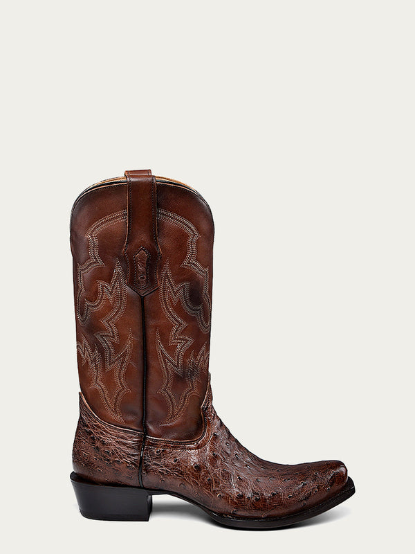 Corral Boots A4548 - MEN'S EMBROIDERY AND OSTRICH BROWN NARROW SQUARE TOE COWBOY BOOT