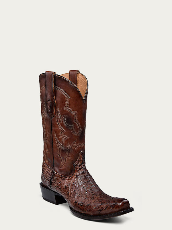 corral boots A4548 - MEN'S EMBROIDERY AND OSTRICH BROWN NARROW SQUARE TOE COWBOY BOOT