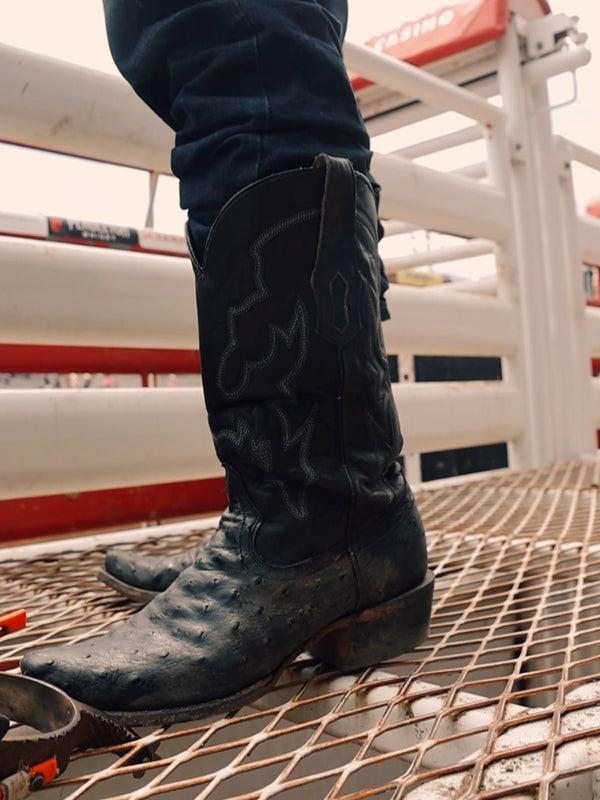 Corral Boots A4549 - MEN'S EMBROIDERY AND OSTRICH BLACK NARROW SQUARE TOE COWBOY BOOT