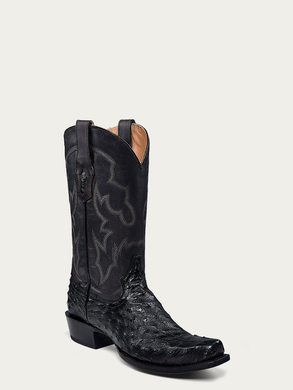 corral boots A4549 - MEN'S EMBROIDERY AND OSTRICH BLACK NARROW SQUARE TOE COWBOY BOOT