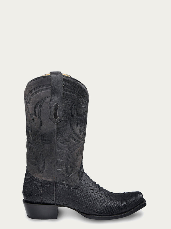 Corral Boots A4551 - MEN'S EMBROIDERY AND GENUINE PYTHON BLACK NARROW SQUARE TOE COWBOY BOOT