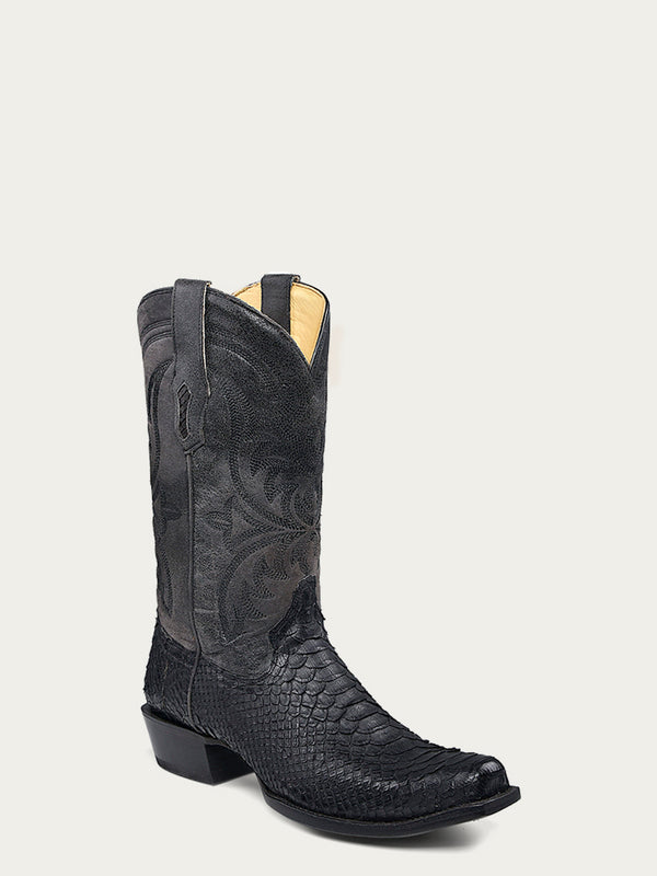 corral boots A4551 - MEN'S EMBROIDERY AND GENUINE PYTHON BLACK NARROW SQUARE TOE COWBOY BOOT