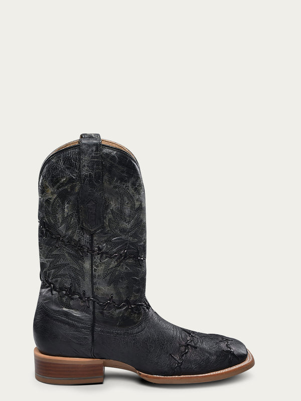 Corral Boots A4554 - MEN'S EMBROIDERY AND WOVEN DETAIL BLACK OSTRICH WIDE SQUARE TOE COWBOY BOOT