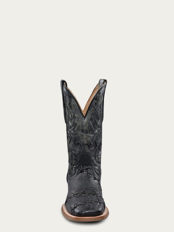 Corral Boots A4554 - MEN'S EMBROIDERY AND WOVEN DETAIL BLACK OSTRICH WIDE SQUARE TOE COWBOY BOOT