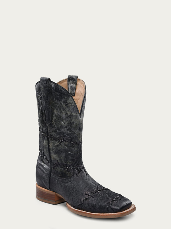 corral boots A4554 - MEN'S EMBROIDERY AND WOVEN DETAIL BLACK OSTRICH WIDE SQUARE TOE COWBOY BOOT