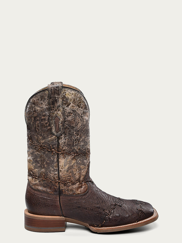 Corral Boots A4556 - MEN'S EMBROIDERY AND WOVEN DETAILS BROWN OSTRICH WIDE SQUARE TOE COWBOY BOOT