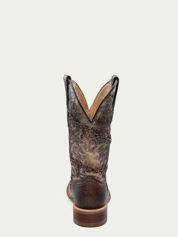 Corral Boots A4556 - MEN'S EMBROIDERY AND WOVEN DETAILS BROWN OSTRICH WIDE SQUARE TOE COWBOY BOOT