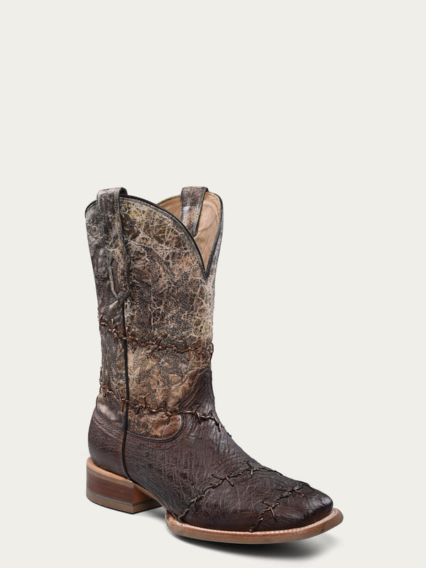 corral boots A4556 - MEN'S EMBROIDERY AND WOVEN DETAILS BROWN OSTRICH WIDE SQUARE TOE COWBOY BOOT