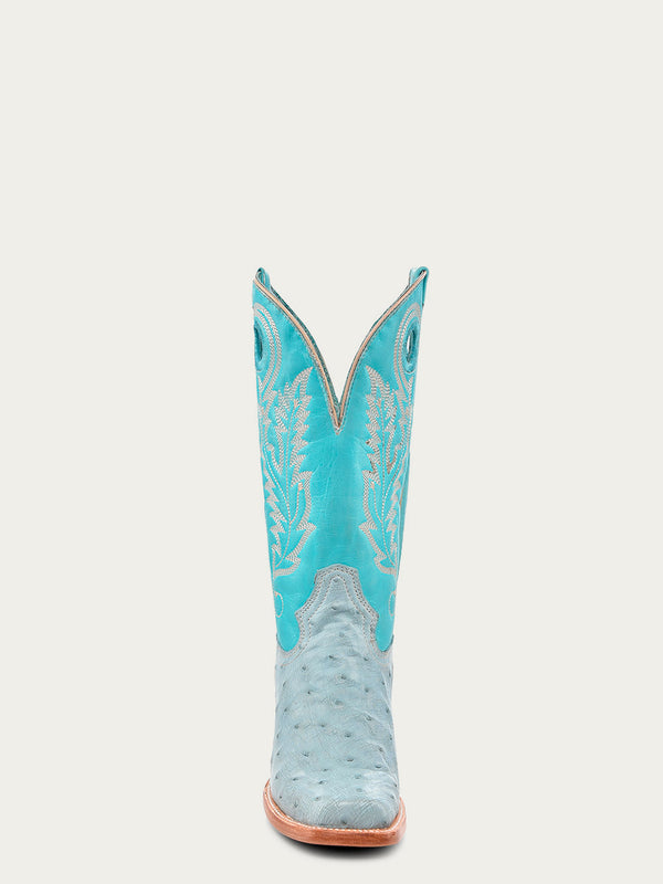 Corral Boots A4563 - WOMEN'S EMBROIDERY AND CUT OUT BLUE OSTRICH SQUARE TOE COWBOY BOOT
