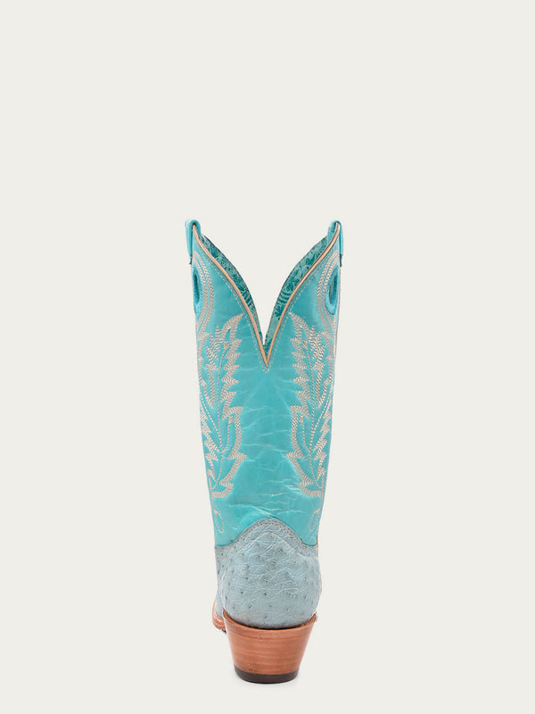 Corral Boots A4563 - WOMEN'S EMBROIDERY AND CUT OUT BLUE OSTRICH SQUARE TOE COWBOY BOOT