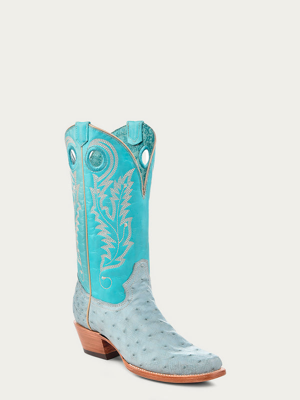 corral boots A4563 - WOMEN'S EMBROIDERY AND CUT OUT BLUE OSTRICH SQUARE TOE COWBOY BOOT