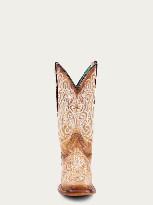 Corral Boots A4580 - WOMEN'S BLUE LUMINESCENT EMBROIDERY STRAW SQUARE TOE COWBOY BOOT